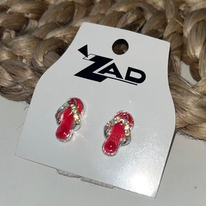 90’s ZAD Boutique Brand Sparkling Red Flip Flop Earrings, Vintage, Beach